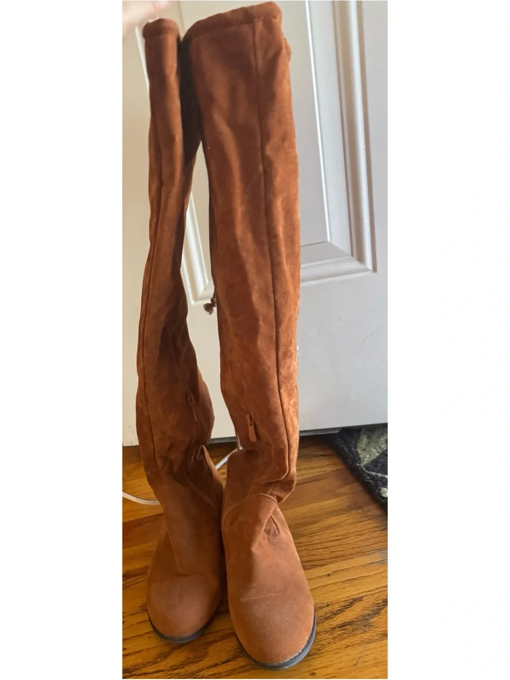 👢 Caramel Brown & Red Thigh High Boots (2)